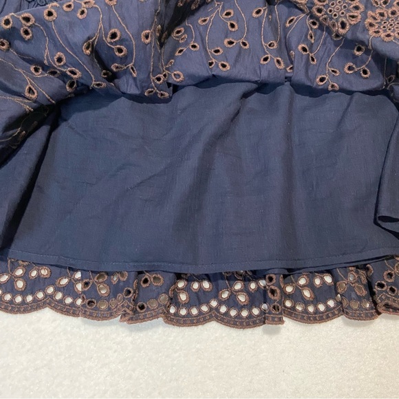 SEE BY CHLOE Floral Embroidered Pleated Navy Mini Skirt Size FR 38 / US 6 - Picture 4 of 11